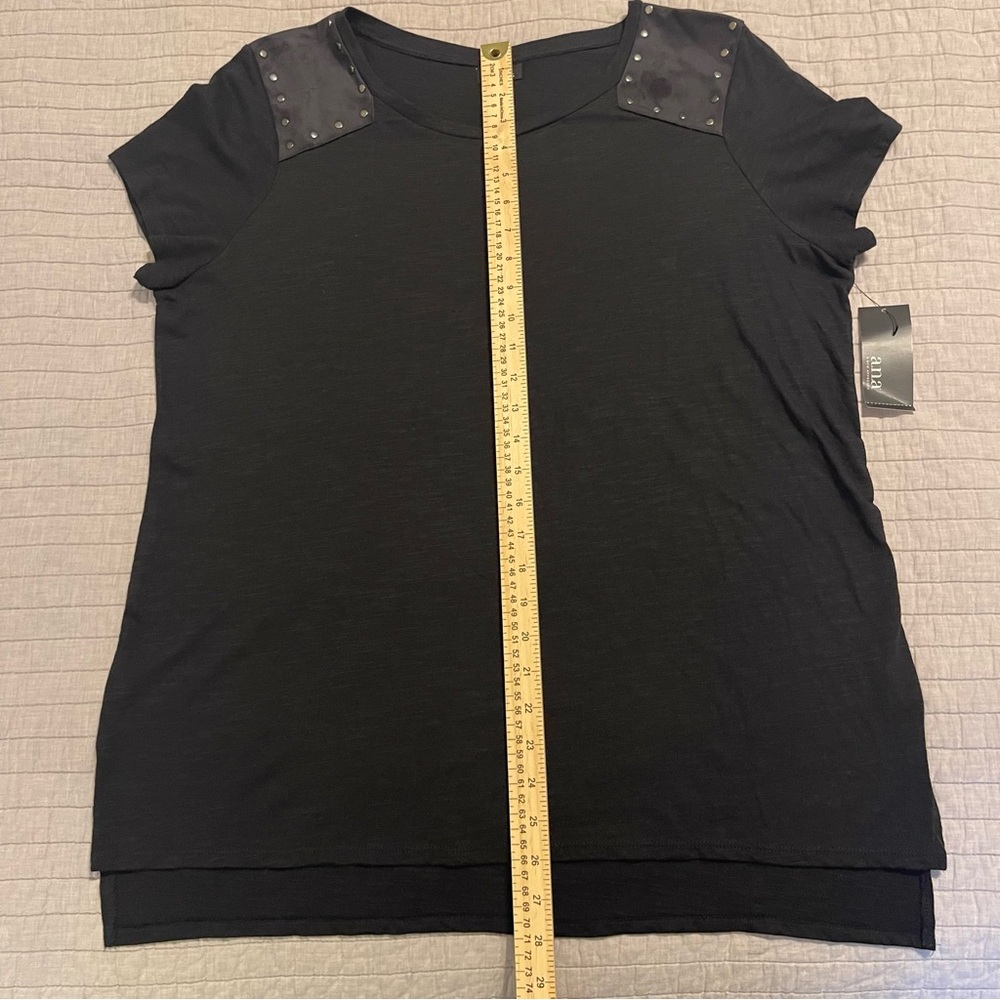 a.n.a. Solid Black Shirt with Faux Suede Grommet Shoulder Size XL - Picture 5 of 9